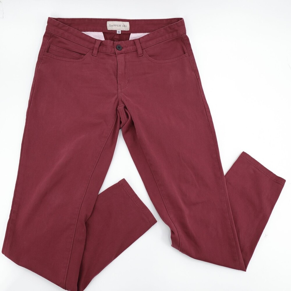 Dapper Boi Chino Pants Mens 32 Maroon Slim Stretch Cotton Casual Trousers